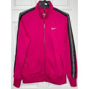 Nike Large Magenta Purple Zip Front Track Jacket Black Gray Racing Stripes